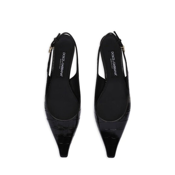 Dolce Gabbana Black Patent Croc Slingback Kitten Heel Pumps 38 US 8 DG Logo NIB - Picture 16 of 16